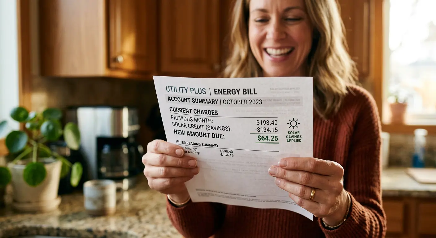 Homeowner reviewing reduced electric bill